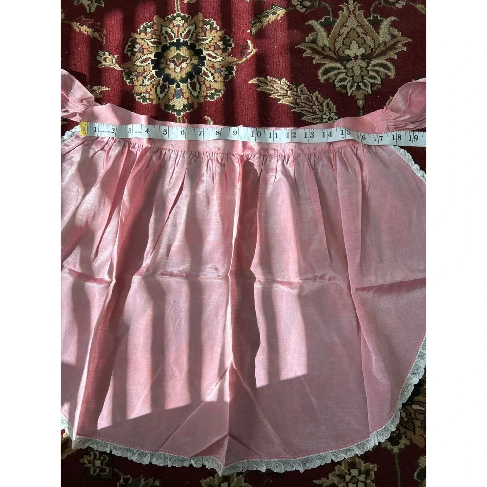 Vintage‎ Apron Lot of 2 Kitchen Half Apron Lace Trim Pink Blue Embroidered